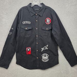 Punk Royal Men's Black Military Utility Shirt Embroidered Patch Biker Sz 2XL